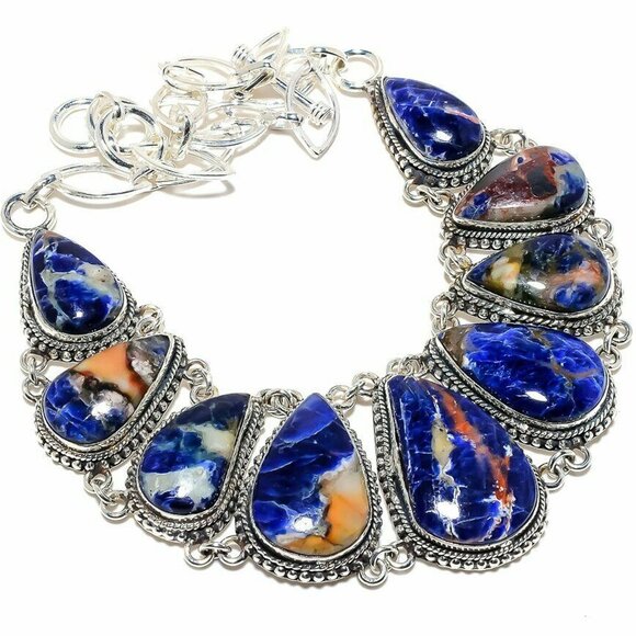 NEW - Sodalite Stone Sterling Adjustable Necklace - Picture 1 of 6